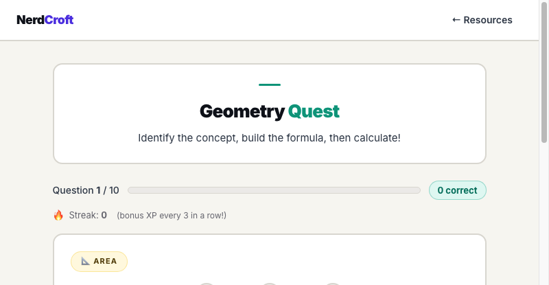 Geometry Quest — 3-step interactive geometry puzzle screenshot