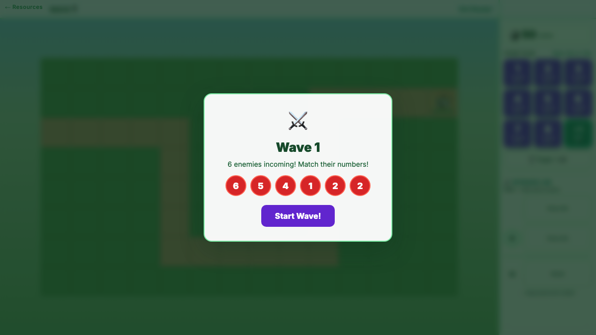 Number Defense game screenshot