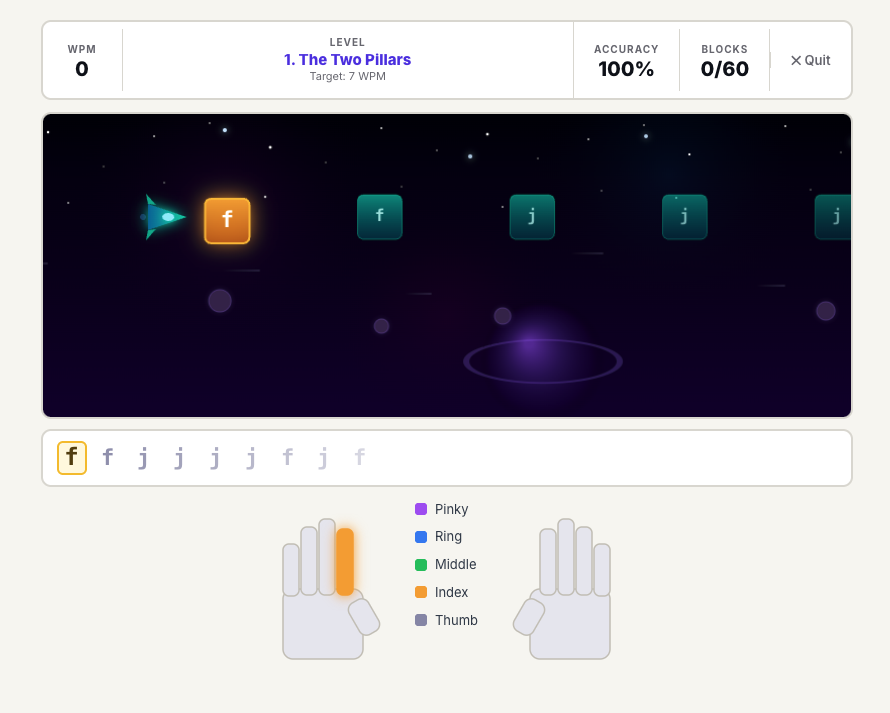 Type Quest — spaceship typing game screenshot