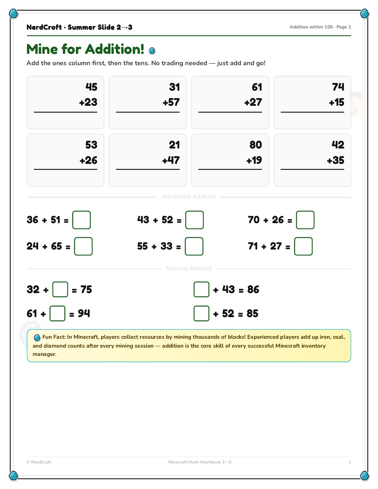 Grade 2–3 Minecraft workbook page 2