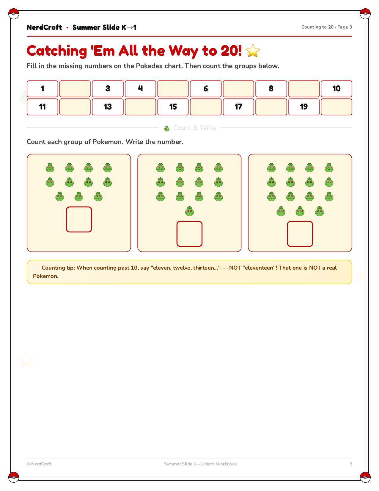 K–1 Pokémon workbook page 3